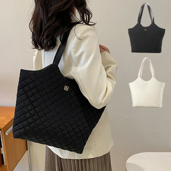 【取り寄せ対応】トートバッグ バッグ キルティング 肩掛け 布 無地 鞄 レディース ブラック ホワイト(4)
