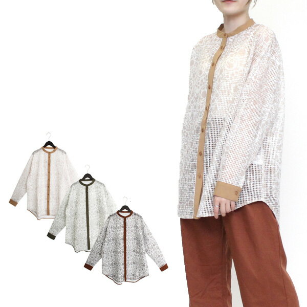 シャツブラウスメッシュレース長袖ノ...