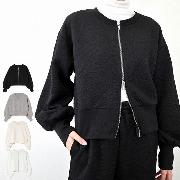 【Rakuten Fashion THE SALE】カーディガン ダブルジップ 花柄 ジャガード 長袖 トップス レディース ホワイト アイボリー グレー ブラック