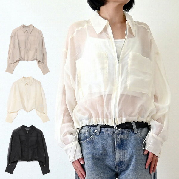 【Rakuten Fashion THE SALE】シャツジャケット ジャケット シアー 長袖 無地 アウター レディース エクリュ ライトグレー ブラック