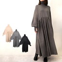 【取り寄せ対応】ニットワンピース ロングワンピース 長袖 フレア 無地 マキシ丈 ギャザー 指穴 フィンガーホール ワンピース レディース エクリュ グレー ブ...