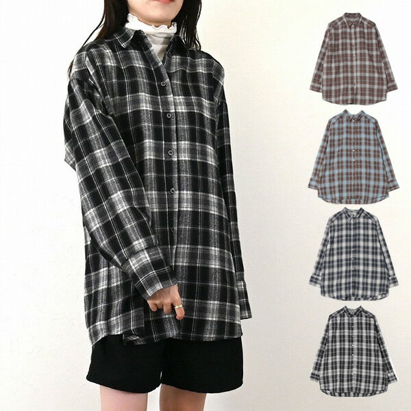 ネルシャツオーバーシャツチェック長...