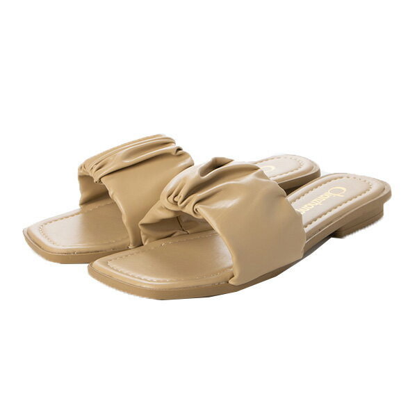 【取り寄せ対応】サンダル フラットサンダル ぺたんこ 合皮 PUレザー シャーリング 白 歩きやすい シューズ 靴 レディース イエロー ベージュホワイト