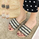 【Rakuten Fashion THE SALE】フラットサンダル ぺたんこ ジュート パール付き 歩きやすい 春 夏 ローヒール 黒 韓国 サンダル シュー...
