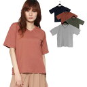 【あす楽対応】Tシャツ カットソー Vネック シンプル ベーシック 無地 半袖 半袖Tシャツ ゆったりシルエット レディース グレー オレンジ カーキ ネイビー