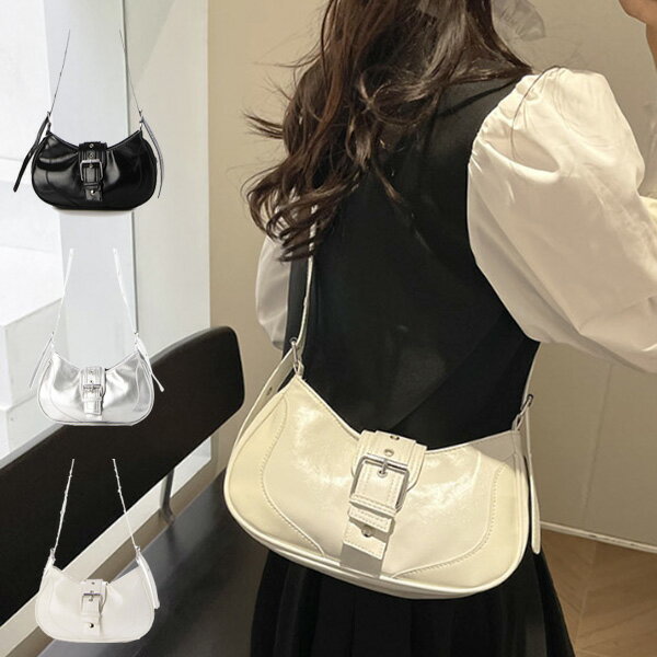 樂天商城 - ショルダーバッグ バッグ バックル レザー調 小さい ミニ 肩掛け 鞄 レディース ブラック オフホワイト シルバー