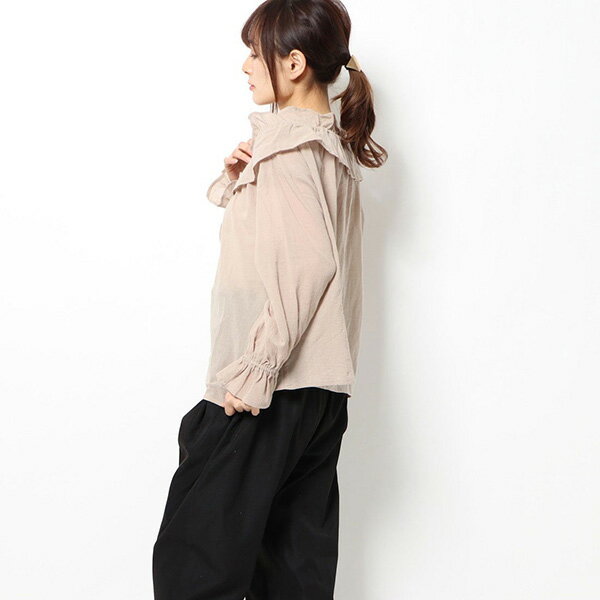 シャツ ブラウス フリルカラー 長袖 無地 ガーゼ 綿 コットン100% トップス レディース ホワイト ベージュ ミント サックス ブラック
