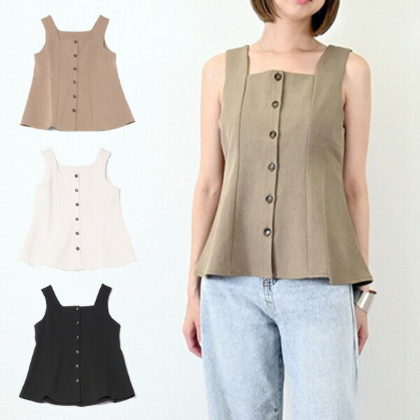 シャツ ブラウス ペプラム ノースリーブ 無地 トップス レディース アイボリー ベージュ ブラック