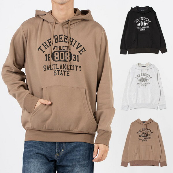 【Rakuten Fashion THE SALE】パーカー プルパーカー 裏起毛 暖かい ロゴ プリント 長袖 ユニセックス トップス メンズ ブラック オートミール モカ