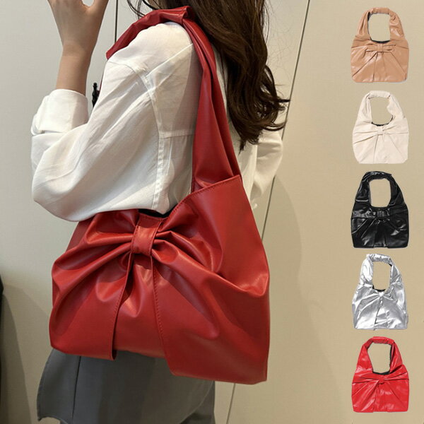 トートバッグバッグレザー調リボン肩...