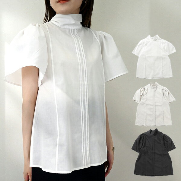 シャツブラウスフレアスリーブ半袖ボ...