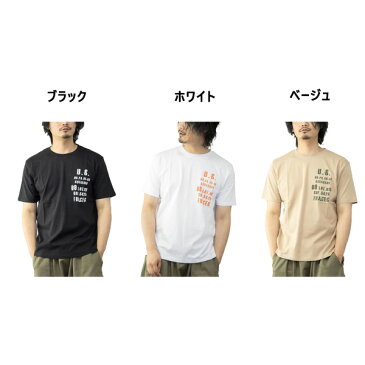 【あす楽対応】Tシャツ カットソー ロゴ アメカジ コットン 綿100% 丸首 クルーネック 半袖 夏 おしゃれ ユニセックス トップス メンズ ホワイト ベージュ ブラック