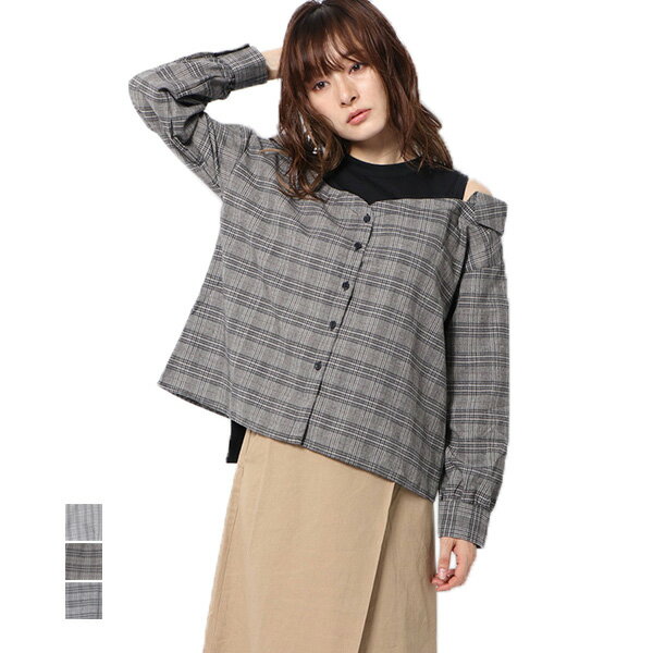 シャツブラウスチェック柄長袖切替オ...