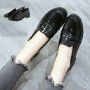ローファーパンプス パンプス 太ヒール 歩きやすい ローヒール エナメル 黒 靴 シューズ レディース ブラック