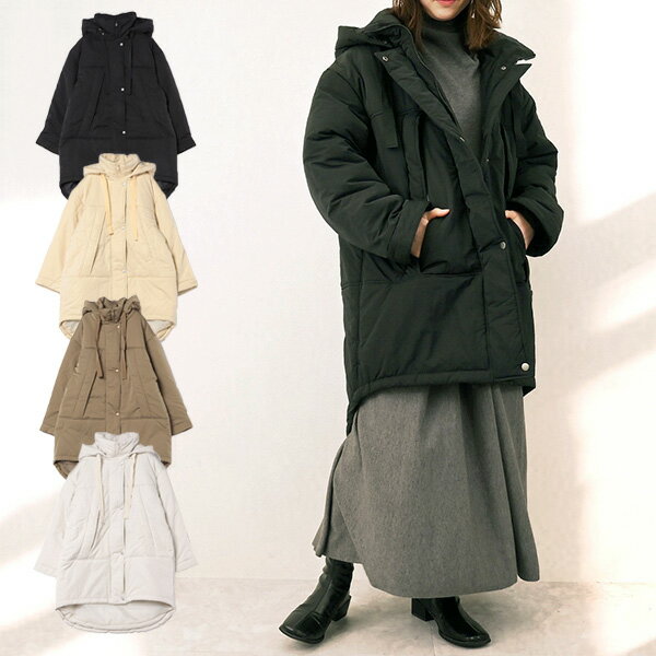 【取り寄せ対応】ミリタリーコート 中綿 ミドル ワッシャータフタ 無地 モンスター フード脱着可能 コート アウター レディース エクリュ クリーム カーキ ブラック