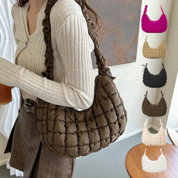 【取り寄せ対応】ショルダーバッグ バッグ キルティング 斜めがけ 肩掛け 布 鞄 レディース ブラック ホワイト ブラウン ピンク カーキ ローズピンク