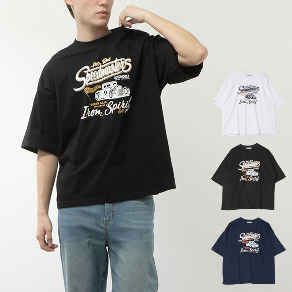 Rakuten - Tシャツ カットソー 半袖 クルーネック コットン 綿100％ プリント イラスト ビッグ オーバーサイズ トップス ユニセックス メンズ ホワイト ブラック ネイビー
