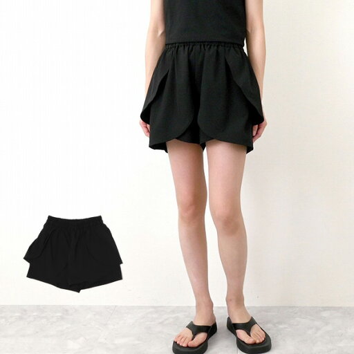 ショートパンツ パンツ 膝上 ウエストゴム 無地 ラッシュガード セットアップ フリル フレア ボトムス レディース ブラック ショートパンツ パンツ 膝上 ウエストゴム 無地 ラッシュガード セットアップ フリル フレア ボトムス レディース ブラック