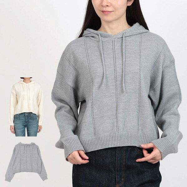 【取り寄せ対応】ニット セーター パーカー プルパーカー 無地 長袖 トップス レディース ホワイト グレー