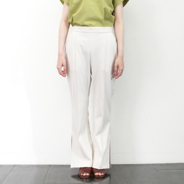 【取り寄せ対応】セミフレアパンツ ロングパンツ カジュアル 無地 イージー ウエストゴム 12分丈 黒 夏 ボトムス レディース アイボリー レッド パープル グリーン ブラウン ブラック