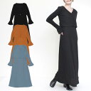 ワンピース カーディガン セット アンサンブル リブ 長袖 無地 ロング マキシ丈 レディース ブルー シナモン ブラック