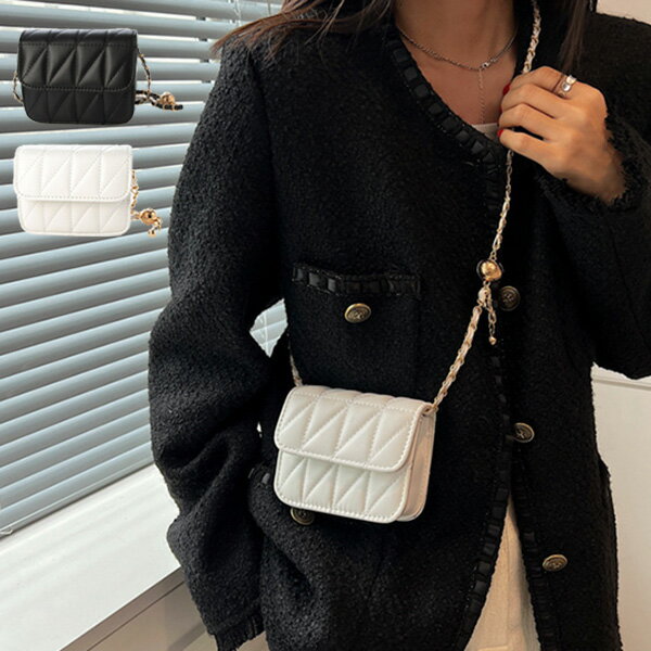 【取り寄せ対応】ショルダーバッグ キルティング チェーン PUレザー 合皮 ミニ 小さい 斜めがけ 肩掛け バッグ 鞄 レディース ブラック ホワイト