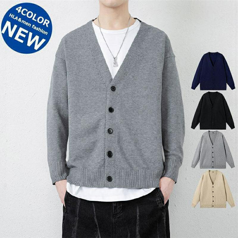Rakuten - 【楽天スーパーSALE】ニットカーディガン メンズ Vネック 無地 カーディガン 薄手 ニット 春服 秋服 はおり カーデ ライトアウター ビジネス 通学