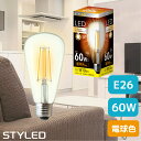 【箱破損のアウトレット品】STYLED(スタイルド) LED電球 E26口金 60W相当・810ルーメン・全方向タイプ・電球色 フィラメント クリア電球タイプ ST64形 シャンデリア レトロ HDFC60L1