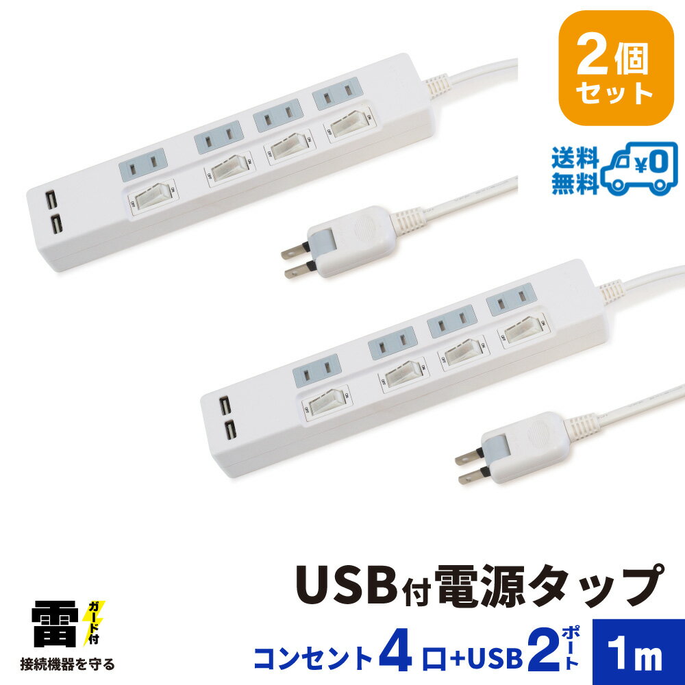 【ランキング上位入賞・送料無料・2個セット・1個当たり1,899円】STYLED USB充電付電源タップ コンセント×4口 USB×2…