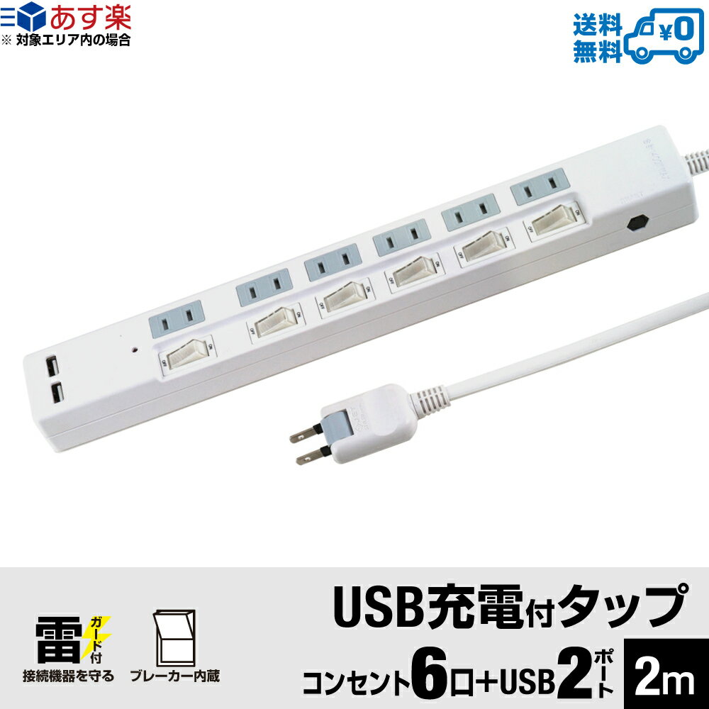 STYLED USB充電付電源タップ コンセント×6口 USB×2ポート合計3.4A