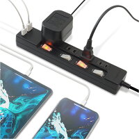 【送料無料】雷ガードUSB充電ポート付電源タップ2ポート合計2.4A出力・コンセント4口2mテレワークタコ足配線スマホタブレット対応コンセントタップUSBタップ延長コードプレミアムブラックSTP4UA2B-2STYLEDスタイルド
