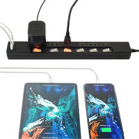 【送料無料】ブレーカー雷ガードUSB充電ポート付電源タップ2ポート合計3.4A出力・コンセント6口2mテレワークタコ足配線スマホ・タブレット対応コンセントタップUSBタップ延長コードプレミアムブラックSTP6UA2B-2STYLEDスタイルド