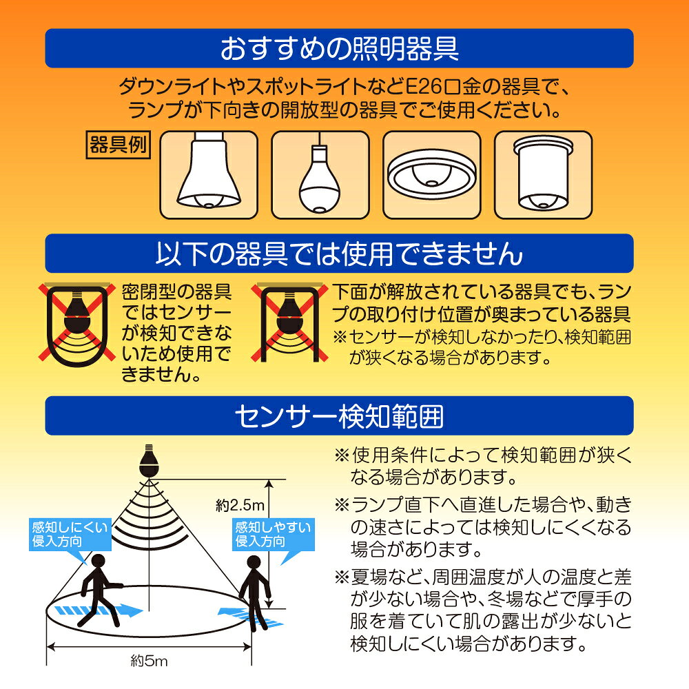＜2個セット・1個当たり499円＞【人感センサー付・電球色・E26口金・60W相当】LED...