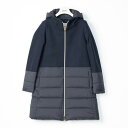 HERNO | ヘルノ 冬 雪 暖かい コート ダウン ダイアゴナルウール & ECOAGE メルトンウール ナイロン 切替 異素材コンビネーション 紺 NAVY フードつき ウールナイロン異素材コンビ ネイビー レディース ダウンコート