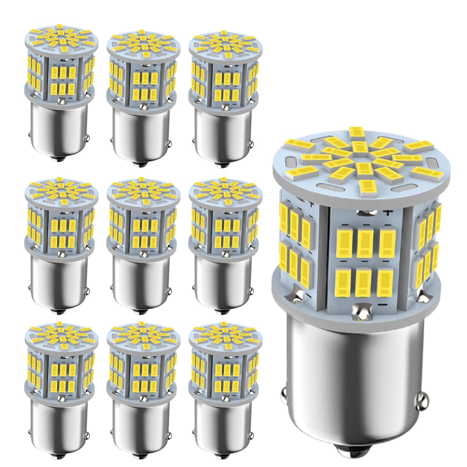 Autart 12V-24V S25 シングル球 ホワイト ピン角180度 （P21W 1156 G18 BA15S) 3014SMD 汎用 車用トラック サイドマーカー ウインカー バックランプ ポジション LED ライト 10個セット