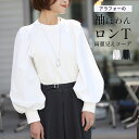 トップス 長袖Tシャツ 袖ボリューム 長袖 Tシャツ ロンT 袖ぽわん ぽわん袖 綺麗見え 可愛い ブラック ホワイト black white 黒 白 フリーサイズ 春 秋 冬 無地 体型カバー 華奢見え レディース ファッション Ehre style スタイル エーレスタイル【F250426】(4)