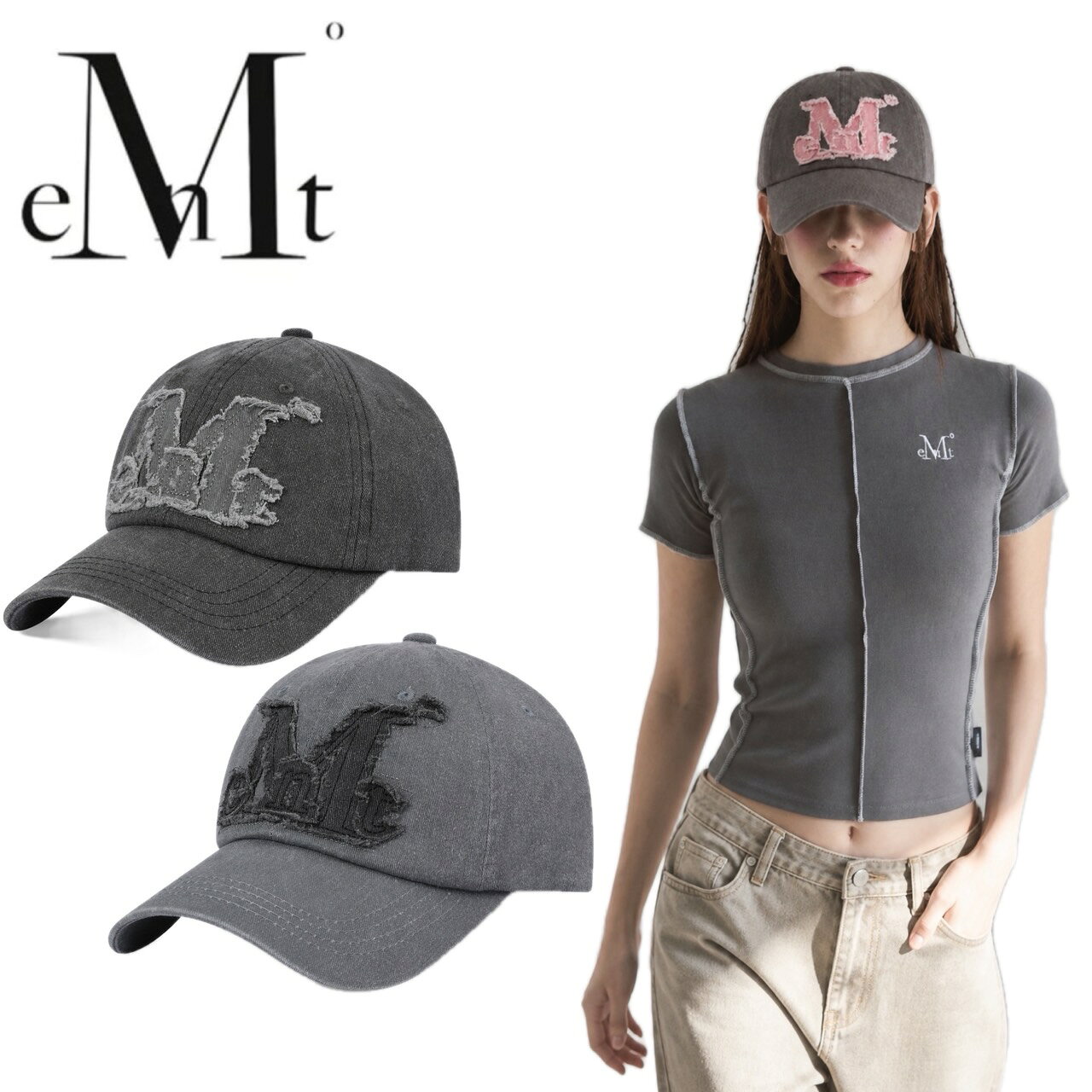 MUCENT ムセント 韓国 キャップ 帽子 キャップ メンズ レディース サイズ調整可能 ロゴ ベースボール Vintage Washing Applique Ball Cap