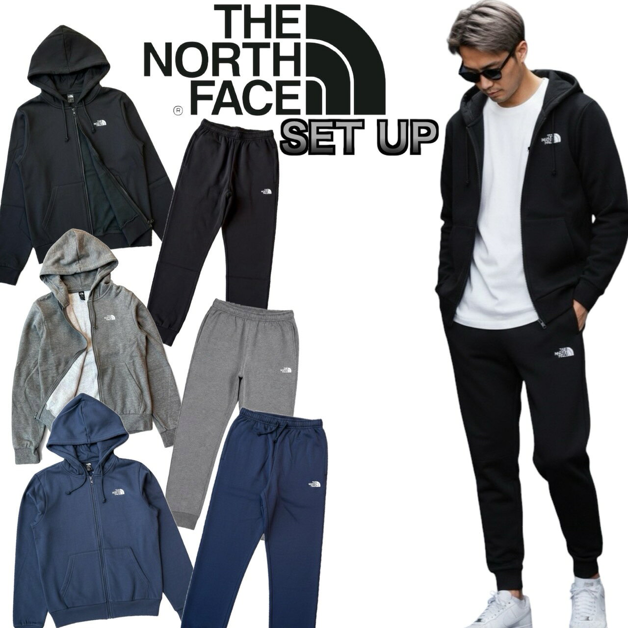 ザ ノースフェイス The North Face セットアップ NF0A8EU1/NF0A8CWY 刺繍ロゴ 裏起毛 ジップアップパーカー スウェット 上下 ボトムス ジョガーパンツ 2点セット