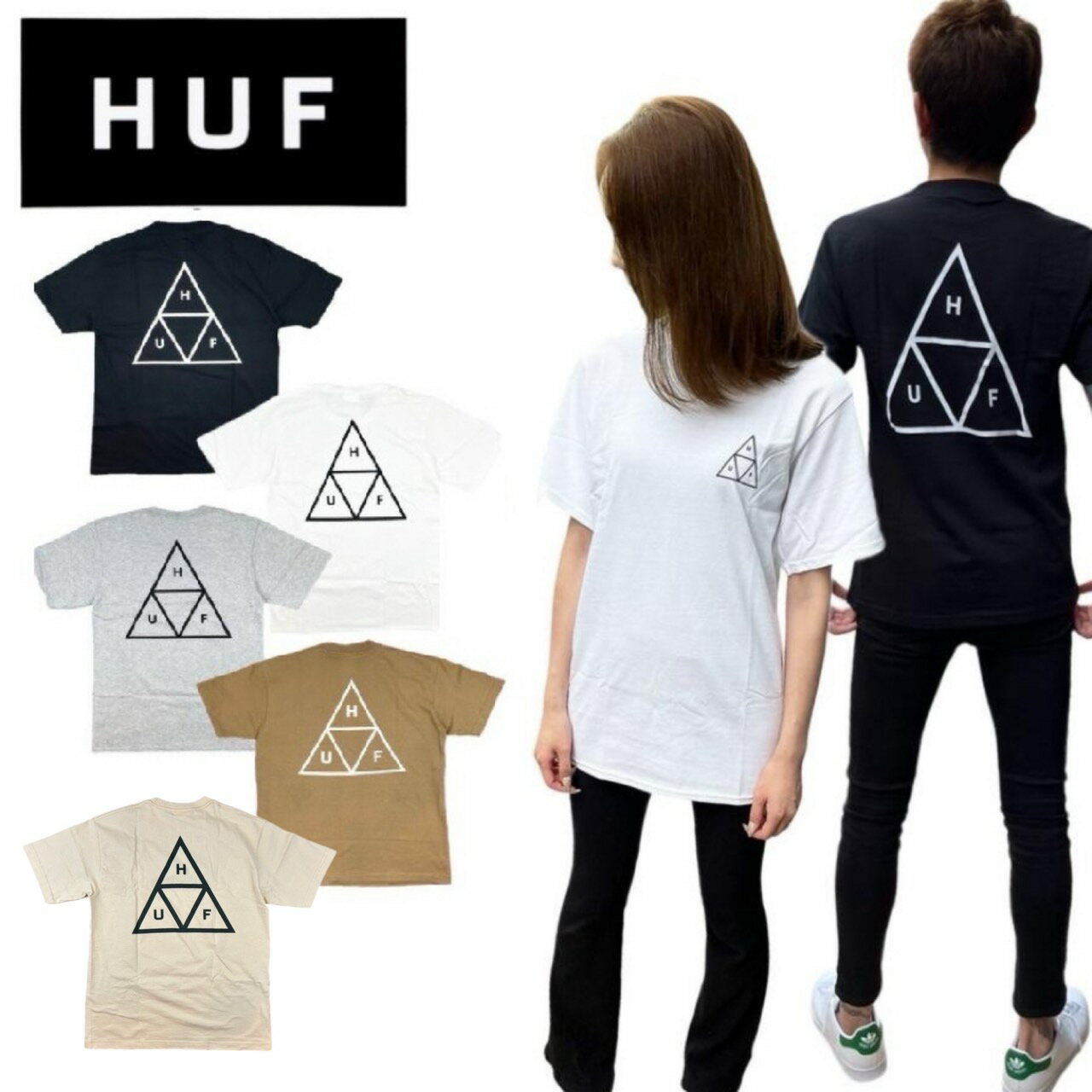 乐天商城 - ハフ HUF 半袖 Tシャツ TS01751 TS01953 トライアングル ロゴ プリント プリントロゴ メンズ レディース バックロゴ カットソー コットン HUF SET TT S/S TEE
