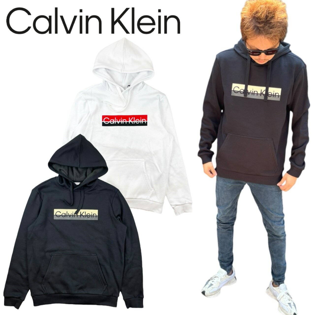Rakuten - カルバンクライン Calvin Klein トップス パーカー 40QC402 フーディ プリントロゴ 裏起毛 ユニセックス CALVIN KLEIN TWO TONE STANDARD LOG BOXED PO HOODIE