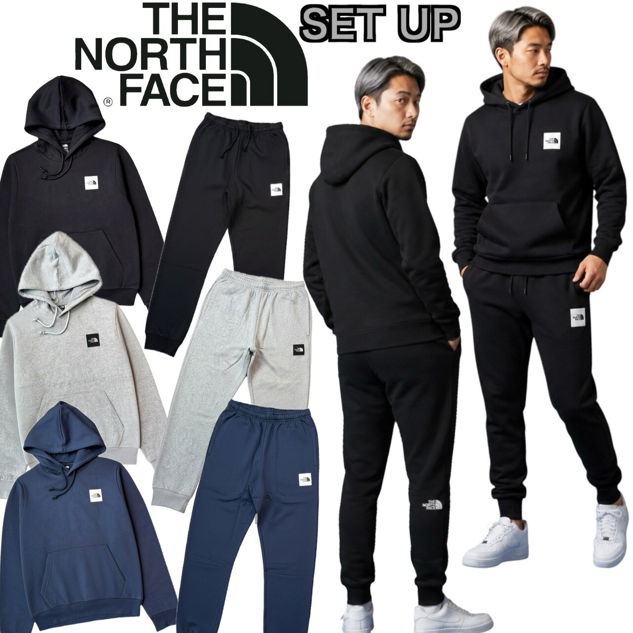 ザ ノースフェイス The North Face セットアップ NF0A8JAX NF0A8JB0 ボックス パーカー ボトムス ジョガーパンツ メンズ 上下 2点セット 裏起毛 THE NORTH FACE