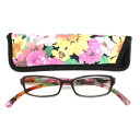 老眼鏡 おしゃれ (フラワー ピンク) 花柄 軽量 ネックリーダーズ 首かけ ブルーライトカット 眼鏡ケース付き バイカラー度数 1.0 1.5 2.0 2.5...