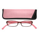 老眼鏡 おしゃれ (ピンク×ブラウン) 男女兼用 軽量 ネックリーダーズ ネックリーダー老眼鏡 ブルーライトカット 眼鏡ケース付き バイカラー 度数 1.0 1...