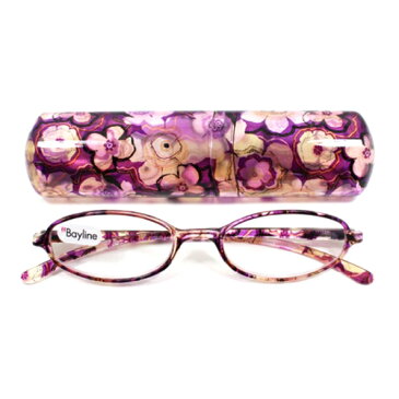 老眼鏡 おしゃれ レディース 女性用フェミニンオーバル クリアモダンフラワー(ピンク) 眼鏡ケース付き 度数 1.0 1.5 2.0 2.5 3.0 ブランド Bayline ベイライン