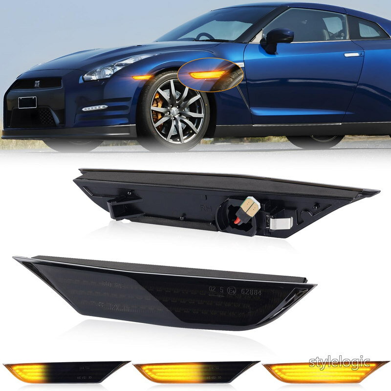 GemPro GT-R R35 LED サイドマーカー GTR 流れるウインカー サイドウインカー Niss-anGTR R-35 日産 シーケンシャルタイプ ハイフラ対策済みスモークレンズ 26185-62B0A；26180-62B0A