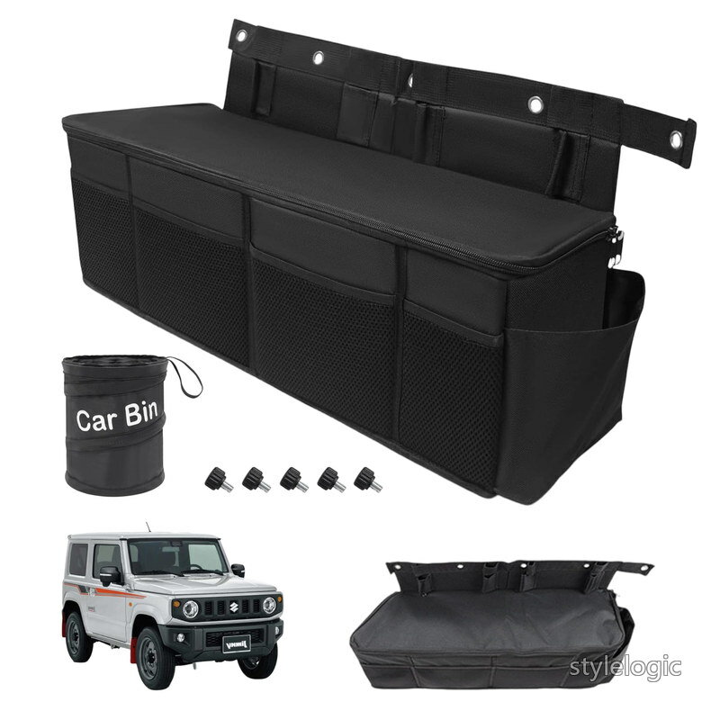 Rakuten - 【送料無料】新型 ジムニー ジムニーシエラ JB64W JB74W 専用 トランク収納ボックス 車 ゴミ箱付き 大容量 折りたたみ式 マルチ収納バッグ 車種専用設計 スペース有効活用 車中泊 アウトドア 取付簡単 内装 カスタムパーツ ジムニー jb64 アクセサリー 後部座席収納