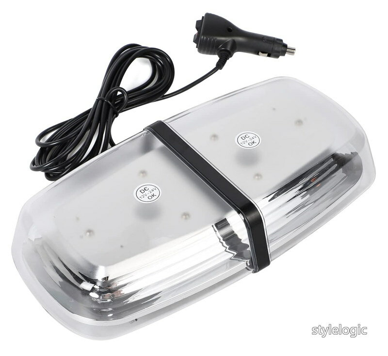 Rakuten - 【送料無料】警告灯 12V/24V LED 回転灯 アンバー発光 反射ミラーボディ 多重発光視覚 マグネット 72LED SMD5730 8パターン フラッシュライト パトランプ (クリアレンズ)