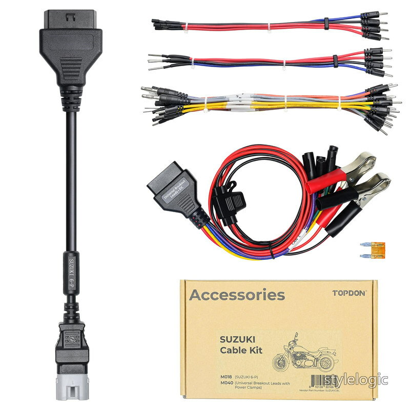Rakuten - 【送料無料】スズキバイク用OBD2診断ケーブル、M018(SUZUKI 6-P)/M040(パワークランプ付きユニバーサルブレイクアウトリード)、コードリーダーと診断ツール用