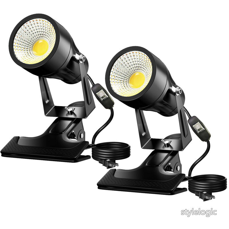 Rakuten - 【送料無料】クリップライト 小型 防雨 防水型 10W 60W形相当 中間スイッチ付き コード長3m ledスポットライト 商品看板の照明 店頭看板 店舗野外照明 アーム ピッコロライト ガレージランプ 屋内・屋外用 (電球色2個入)