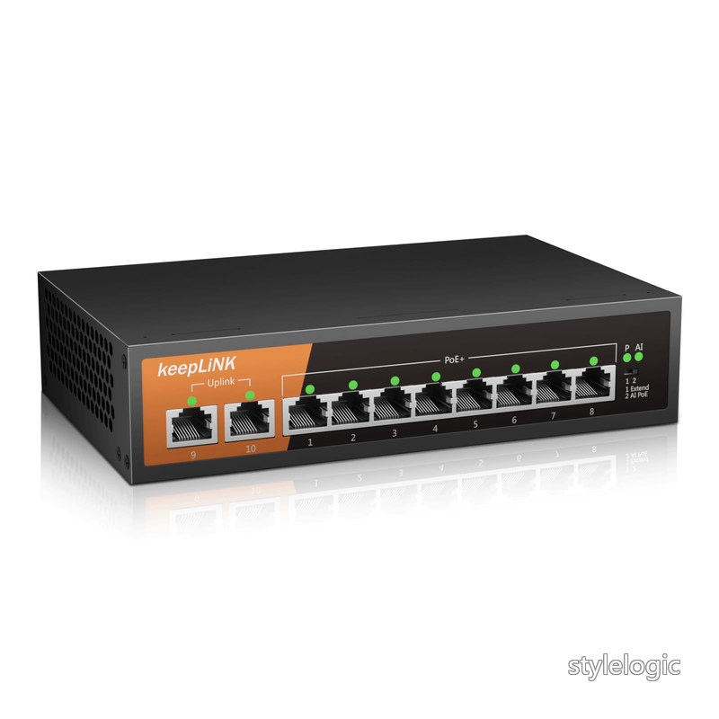 Rakuten - 【送料無料】スイッチングハブ ギガビット 10ポート (PoE 8ポート 135W) 金属筐体 電源内蔵 ブラック 簡易パッケージ